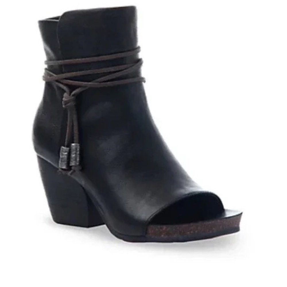 OTBT Vagabond Bootie Black Leather Peep Toe Ankle Boot